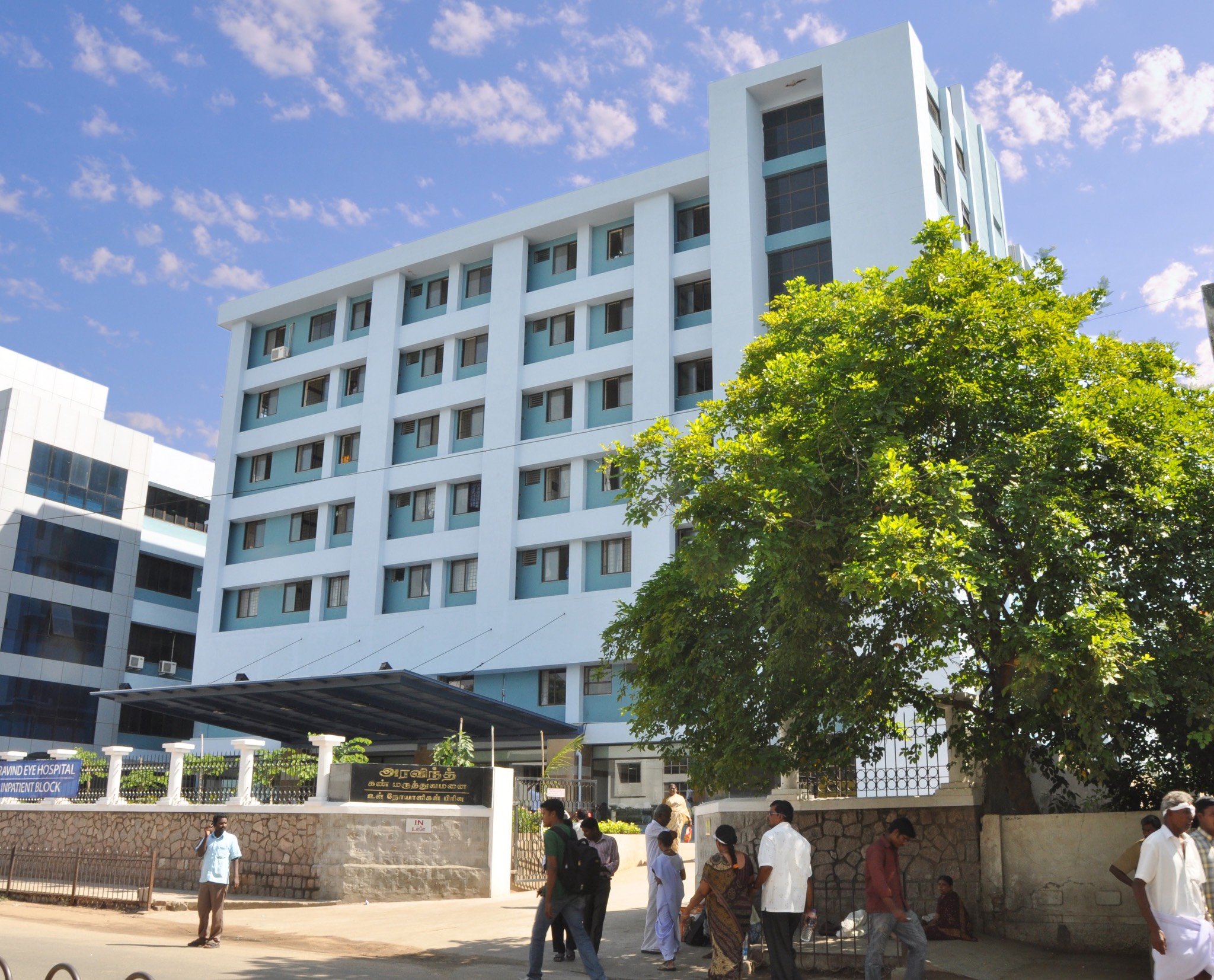 a large white building.