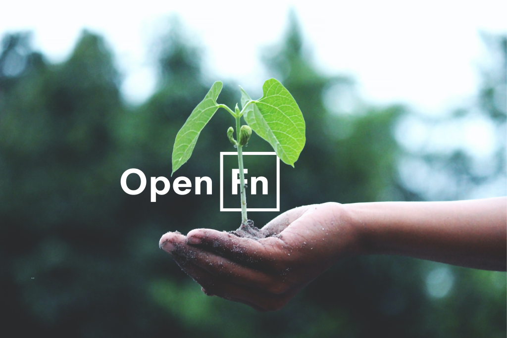 a hand holding a plant with the words open fn on it.