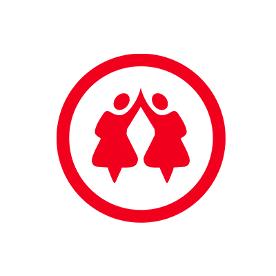 a red circle with two people in it.