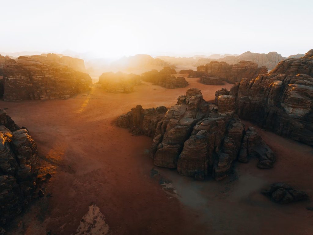 aerial view of wadi rum, jordan.