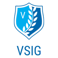 a blue logo with the letter v on it.