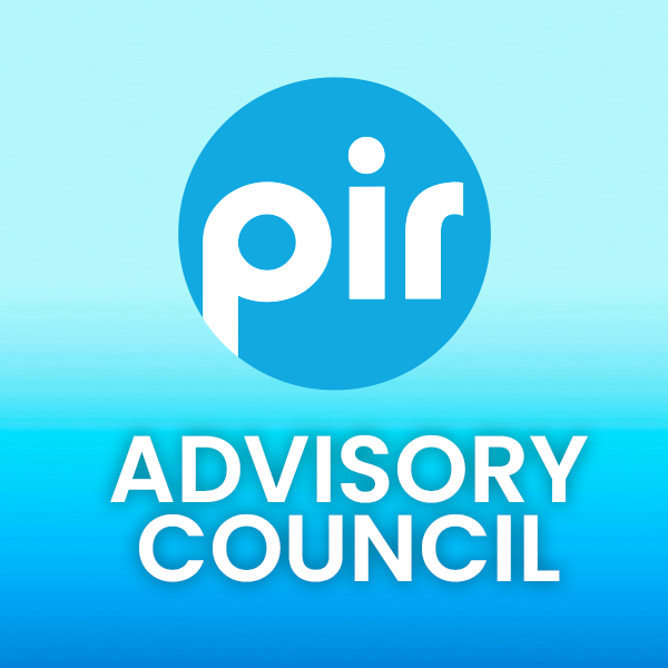 Logo of public interest registry (pir) advisory council on a blue gradient background.