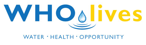 Logo of WHO Lives, featuring the text "Water Health Opportunity" with a water droplet in place of the "o" in "lives.
